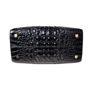 PIFUREN Black Croc Embossed Leather Satchel Handbag Tote Strap